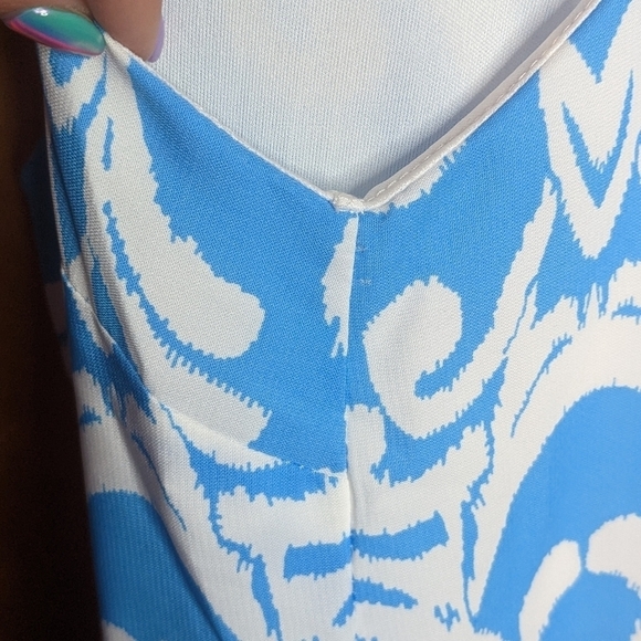 Shift Dress Summer Blues with White Swirl Sleeveless Halter - Picture 8 of 12
